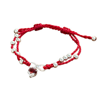 Buddha Gift 925 Sterling Silver Fox Peach Blossom Red String Connection Bracelet Anklet