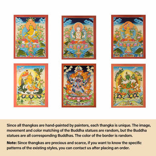 Buddha Gift Tibetan Thangka Painting Yellow God of Wealth Green Tara Avalokitesvara Handmade Decoration Blind Box(Random Style)