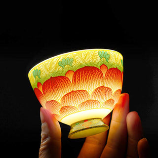 Buddha Gift Lotus Ceramic Teacup Flower Tea Cups 100ml