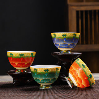 Buddha Gift Lotus Ceramic Teacup Flower Tea Cups 100ml