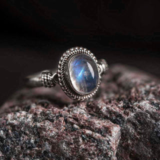 Buddha Gift 925 Sterling Silver Natural Moonstone Positive Ring