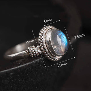 Buddha Gift 925 Sterling Silver Natural Moonstone Positive Ring