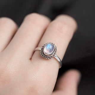 Buddha Gift 925 Sterling Silver Natural Moonstone Positive Ring