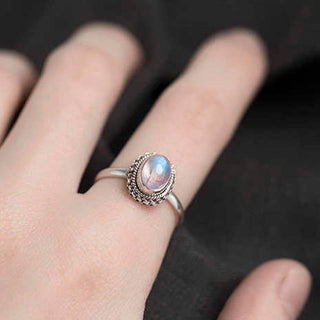 Buddha Gift 925 Sterling Silver Natural Moonstone Positive Ring