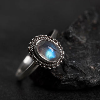 Buddha Gift 925 Sterling Silver Natural Moonstone Positive Ring