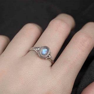 Buddha Gift 925 Sterling Silver Natural Moonstone Positive Ring