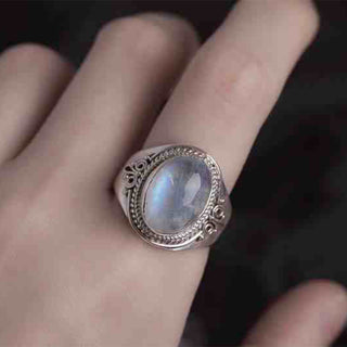 Buddha Gift 925 Sterling Silver Handmade Natural Moonstone Healing Adjustable Ring