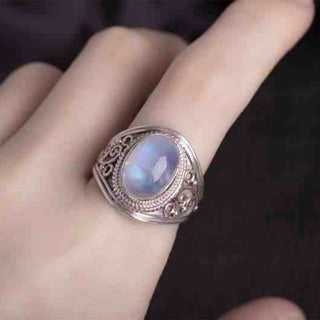 Buddha Gift 925 Sterling Silver Handmade Natural Moonstone Healing Adjustable Ring