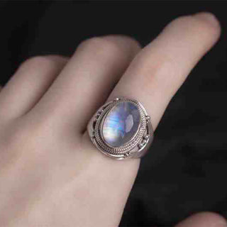 Buddha Gift 925 Sterling Silver Handmade Natural Moonstone Healing Adjustable Ring