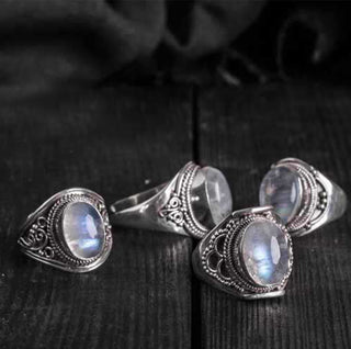 Buddha Gift 925 Sterling Silver Handmade Natural Moonstone Healing Adjustable Ring