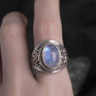 Buddha Gift 925 Sterling Silver Handmade Natural Moonstone Healing Adjustable Ring