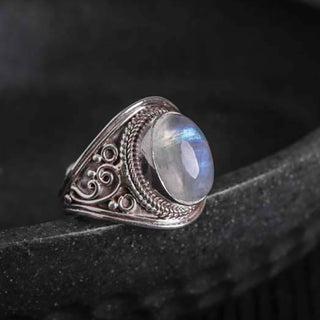 Buddha Gift 925 Sterling Silver Handmade Natural Moonstone Healing Adjustable Ring
