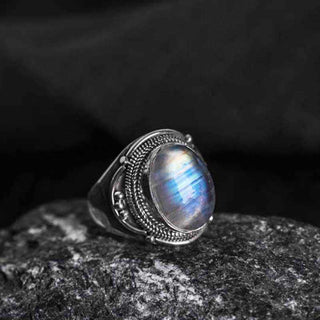 Buddha Gift 925 Sterling Silver Handmade Natural Moonstone Healing Adjustable Ring