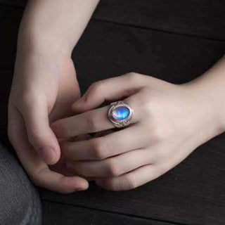 Buddha Gift 925 Sterling Silver Handmade Natural Moonstone Healing Adjustable Ring