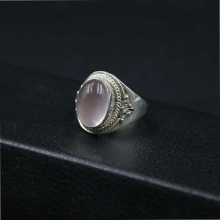 Buddha Gift 925 Sterling Silver Handmade Natural Rose Quartz Loving Energy Adjustable Ring