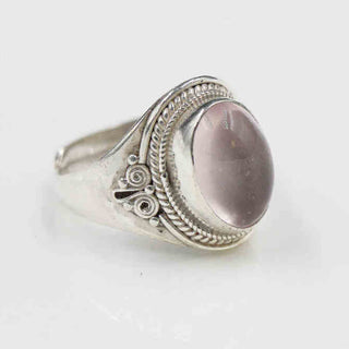 Buddha Gift 925 Sterling Silver Handmade Natural Rose Quartz Loving Energy Adjustable Ring