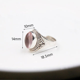 Buddha Gift 925 Sterling Silver Handmade Natural Rose Quartz Loving Energy Adjustable Ring