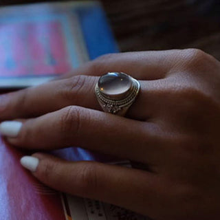 Buddha Gift 925 Sterling Silver Handmade Natural Rose Quartz Loving Energy Adjustable Ring