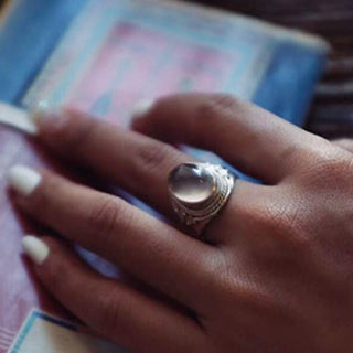 Buddha Gift 925 Sterling Silver Handmade Natural Rose Quartz Loving Energy Adjustable Ring