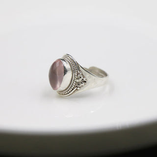 Buddha Gift 925 Sterling Silver Handmade Natural Rose Quartz Loving Energy Adjustable Ring
