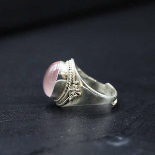 Buddha Gift 925 Sterling Silver Handmade Natural Rose Quartz Loving Energy Adjustable Ring