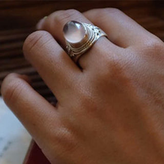 Buddha Gift 925 Sterling Silver Handmade Natural Rose Quartz Loving Energy Adjustable Ring