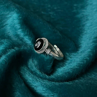 Buddha Gift 925 Sterling Silver Handmade Black Onyx Fortune Adjustable Ring