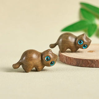 Buddha Gift Mini Cute Stretching Cat Carved Soothing Desk Decoration