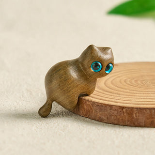 Buddha Gift Mini Cute Stretching Cat Carved Soothing Desk Decoration