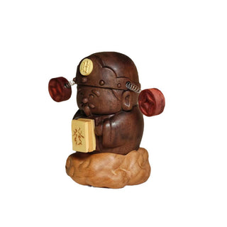 Buddha Gift God Of Wealth Caishen Black Walnut Beech Statue Fu Character Copper Coins Home Decoration