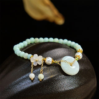 Buddha Gift Jade Peace Buckle Beads Flower Prosperity Bracelet