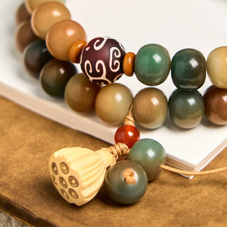 Buddha Gift Colorful Bodhi Seed Lotus Pod Charm Peace Double Wrap Bracelet