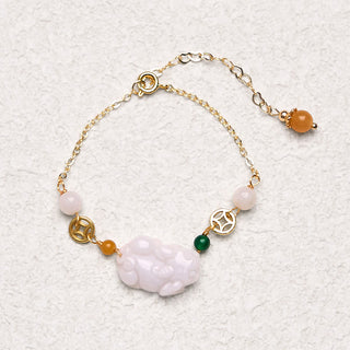 Buddha Gift Natural Jade PiXiu Carved Copper Coin Luck Chain Bracelet