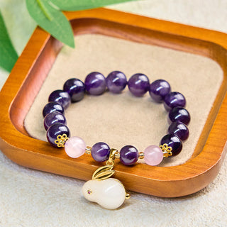 Buddha Gift Natural Amethyst Rabbit Beads Inner Peace Bracelet