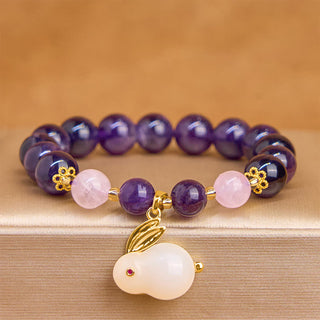 Buddha Gift Natural Amethyst Rabbit Beads Inner Peace Bracelet