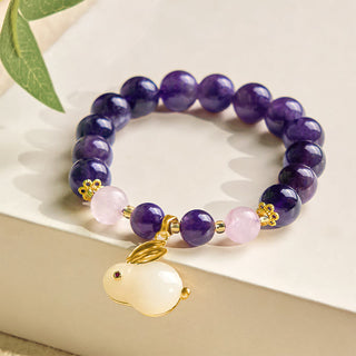 Buddha Gift Natural Amethyst Rabbit Beads Inner Peace Bracelet