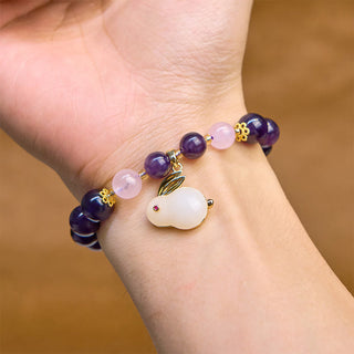 Buddha Gift Natural Amethyst Rabbit Beads Inner Peace Bracelet
