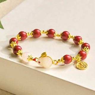 Buddha Gift Cinnabar Cute Rabbit Bunny Fu Character Charm Blessing Bracelet