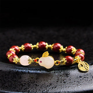 Buddha Gift Cinnabar Cute Rabbit Bunny Fu Character Charm Blessing Bracelet