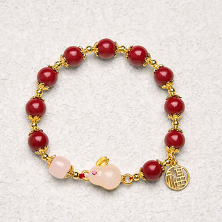 Buddha Gift Cinnabar Cute Rabbit Bunny Fu Character Charm Blessing Bracelet