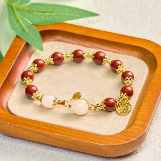 Buddha Gift Cinnabar Cute Rabbit Bunny Fu Character Charm Blessing Bracelet