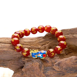 Buddha Gift Red Agate Color Change PiXiu Om Mani Padme Hum Calm Bracelet