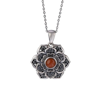 Buddha Gift Tibetan Om Mani Padme Hum Lotus Pattern Red Agate Copper Peace Necklace Pendant