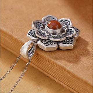Buddha Gift Tibetan Om Mani Padme Hum Lotus Pattern Red Agate Copper Peace Necklace Pendant
