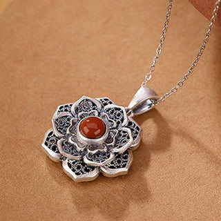 Buddha Gift Tibetan Om Mani Padme Hum Lotus Pattern Red Agate Copper Peace Necklace Pendant