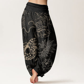Buddha Gift Pure Cotton Snake Lotus Women's Elastic Waist Harem Pants