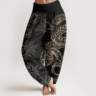 Buddha Gift Pure Cotton Snake Lotus Women's Elastic Waist Harem Pants