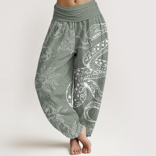 Buddha Gift Pure Cotton Snake Lotus Women's Elastic Waist Harem Pants