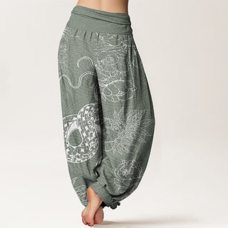 Buddha Gift Pure Cotton Snake Lotus Women's Elastic Waist Harem Pants
