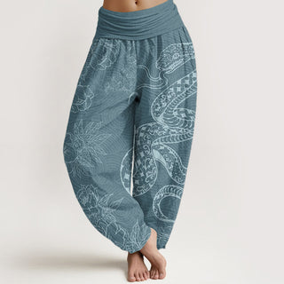 Buddha Gift Pure Cotton Snake Lotus Women's Elastic Waist Harem Pants